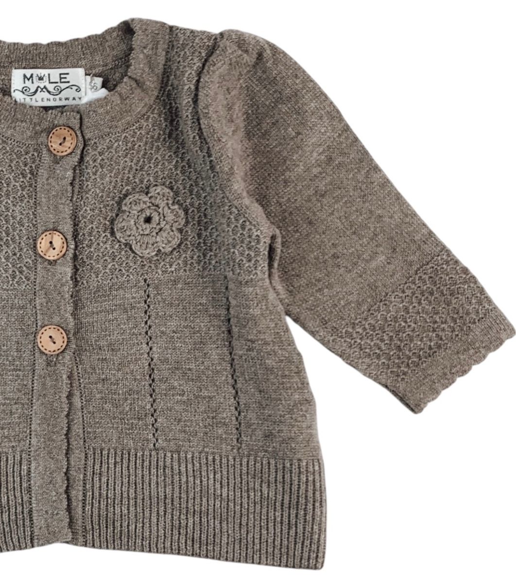 Kashmir babyjakke med blomst | Brun
